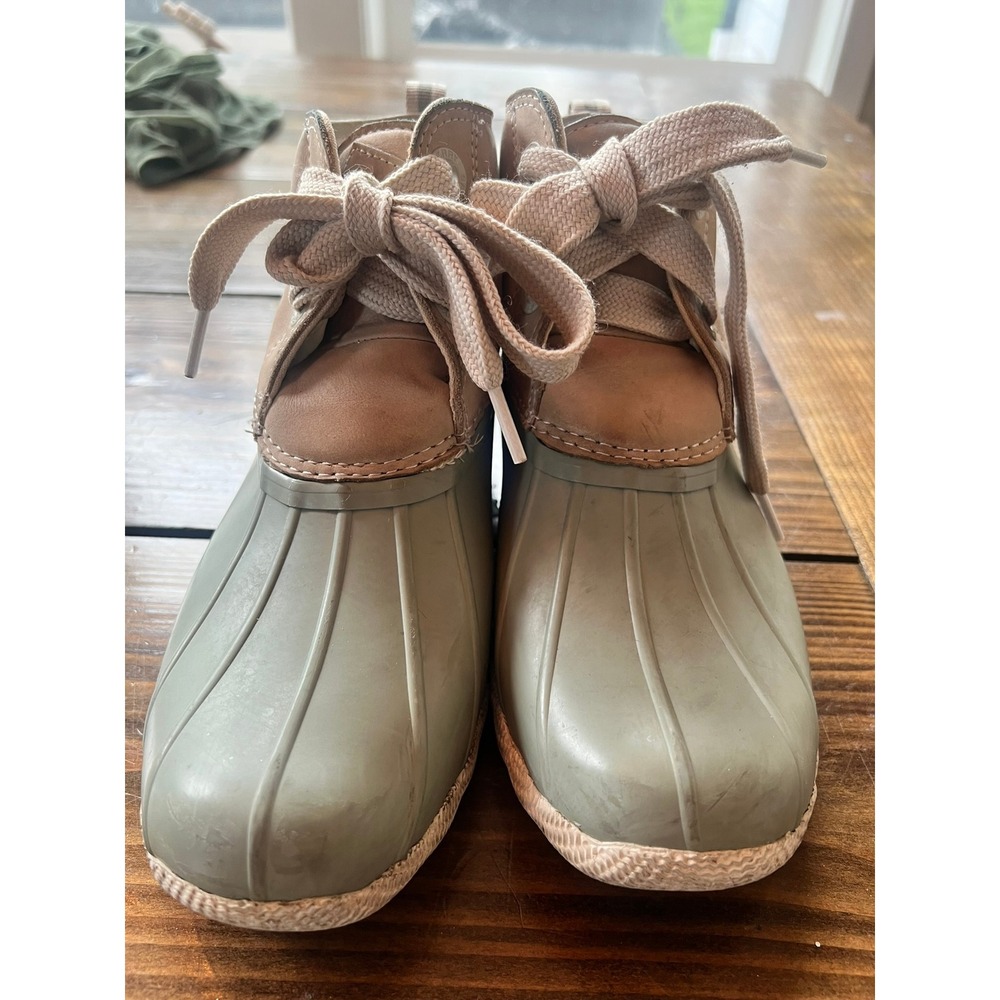 Sperry Saltwater Duck Boots Sage Green Tan Leather Waterproof Womens 7.5